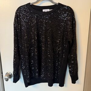 Calvin Klein Black Sequin Crew Neck Sweater